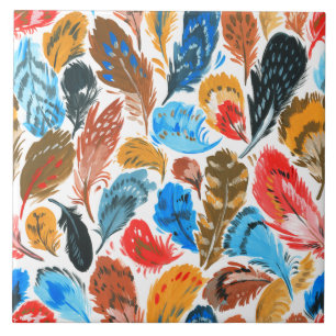 Azulejo De Cerâmica Padrão brilhante com penas de aves