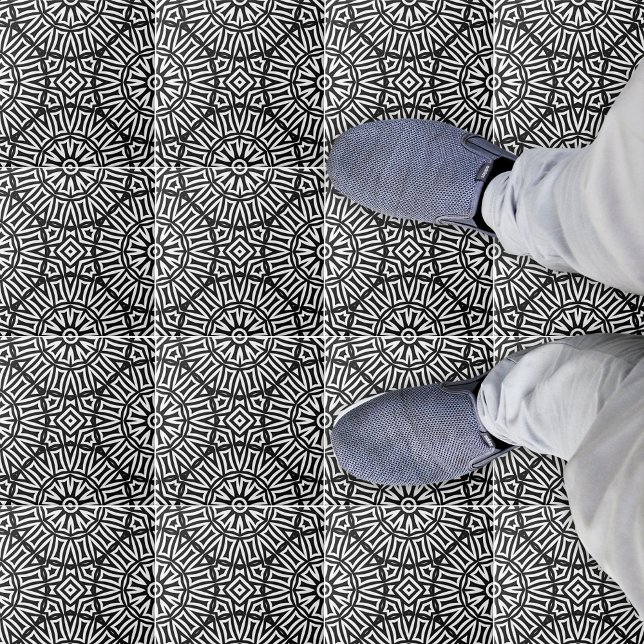 Azulejo De Cerâmica Padrão Caleidoscópico Geométrico Preto E Branco (Criador carregado)