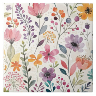Azulejo De Cerâmica Padrão caprichoso de flores silvestres