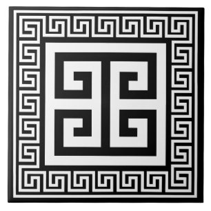 Azulejo De Cerâmica Padrão-Chave Grego Branco Sobre Design Preto