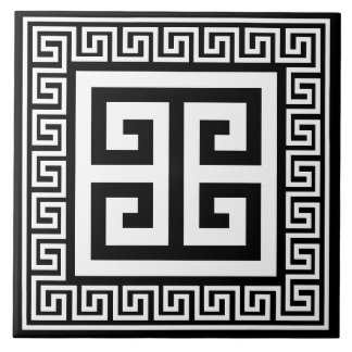 Azulejo De Cerâmica Padrão-Chave Grego Branco Sobre Design Preto