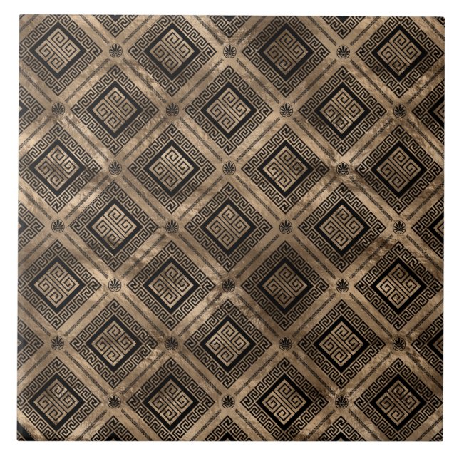 Azulejo De Cerâmica Padrão-chave grego Meander preto e ouro (Frente)