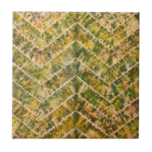 Azulejo De Cerâmica Padrão Chevron de Tie Dye Verde e Dourado