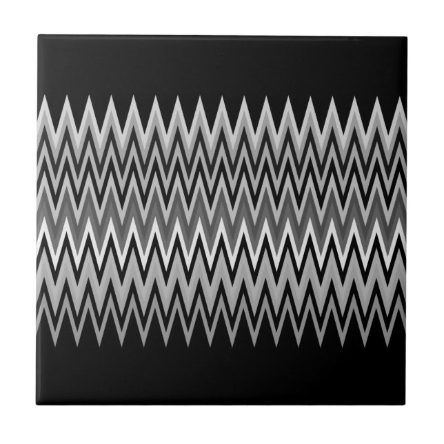 Azulejo De Cerâmica Padrão Chevron preto e branco (Frente)