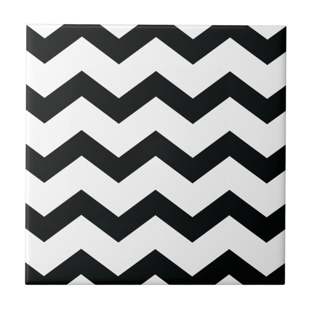 Azulejo De Cerâmica Padrão Chevron Preto e Branco (Frente)