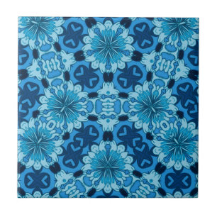 Azulejo De Cerâmica Padrão Chinês Floral Azul Indigo