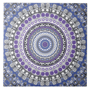 Azulejo De Cerâmica Padrão Circular Geométrico Mandala Azul e Roxo
