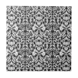 Azulejo De Cerâmica Padrão clássico de rendas preto e branco