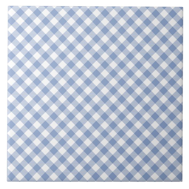 Azulejo De Cerâmica Padrão clássico Gingham azul verificado (Frente)