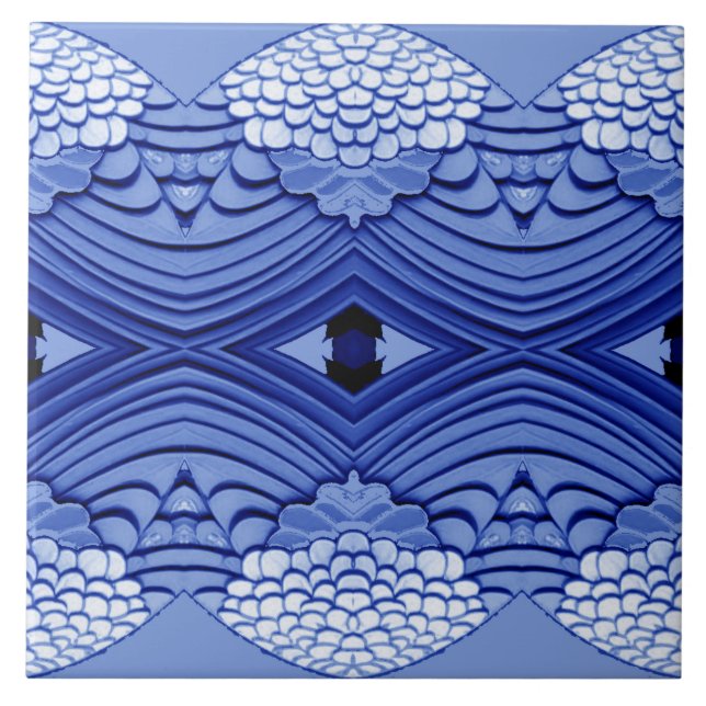 Azulejo De Cerâmica Padrão clássico moderno azul e branco  (Frente)