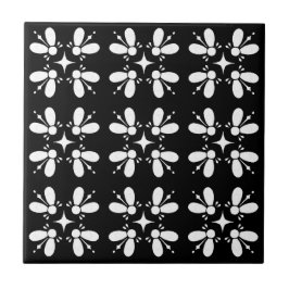 Azulejo De Cerâmica Padrão clássico moderno l Flor preto e branco