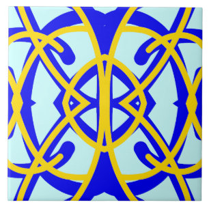 Azulejo De Cerâmica Padrão clássico vibrante azul e amarelo