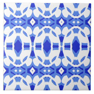 Azulejo De Cerâmica Padrão clássico vibrante branco e azul