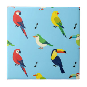 Azulejo De Cerâmica Padrão Colorido de Aves Tropicais