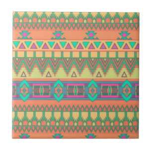 Azulejo De Cerâmica Padrão Colorido de Chevron Zig Zag Tribal Aztec I
