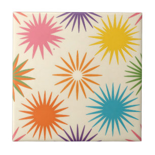 Azulejo De Cerâmica Padrão Colorido de Estrela Explosiva de Meados do