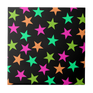 Azulejo De Cerâmica Padrão Colorido de Estrelas Geométricas Neon