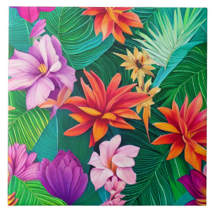 Azulejo De Cerâmica Padrão Colorido de Flores Tropicais