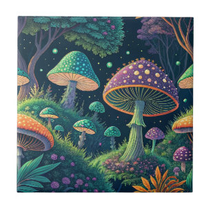 Azulejo De Cerâmica Padrão Colorido de Floresta Mágica de Cogumelos Fa