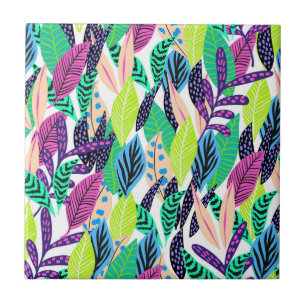 Azulejo De Cerâmica Padrão Colorido de Folhas Tropicais Modernas