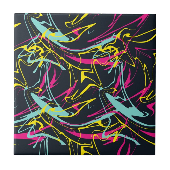 Azulejo De Cerâmica Padrão Colorido de Linhas Abstrato Memphis (Frente)