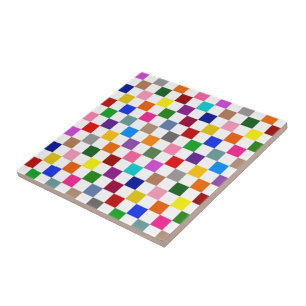 Azulejo De Cerâmica Padrão Colorido de Xadrez em Branco