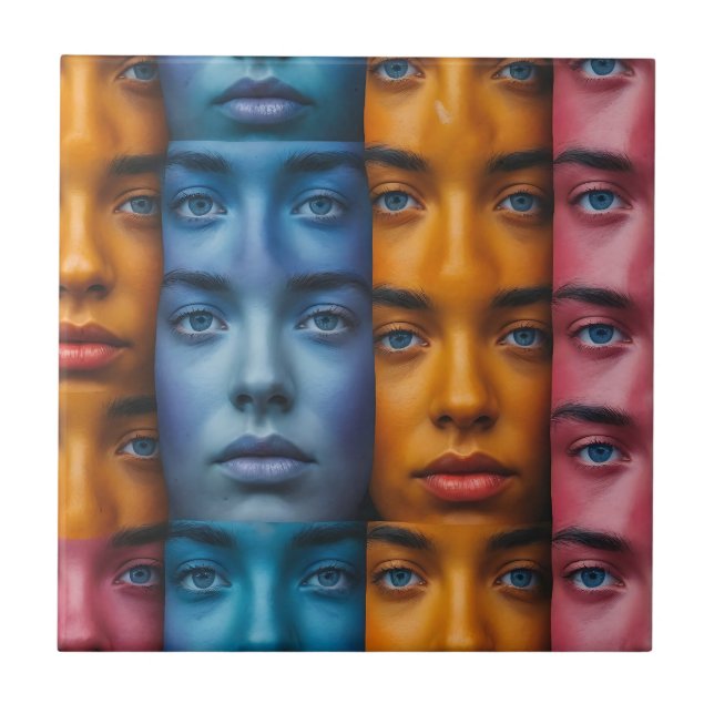 Azulejo De Cerâmica Padrão Colorido Faces (Frente)