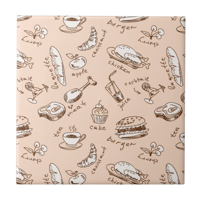 Azulejo De Cerâmica Padrão com Comida (Frente)