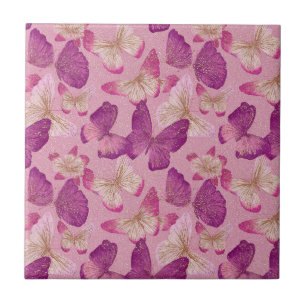 Azulejo De Cerâmica Padrão contínuo de borboleta cor-de-rosa brilhante
