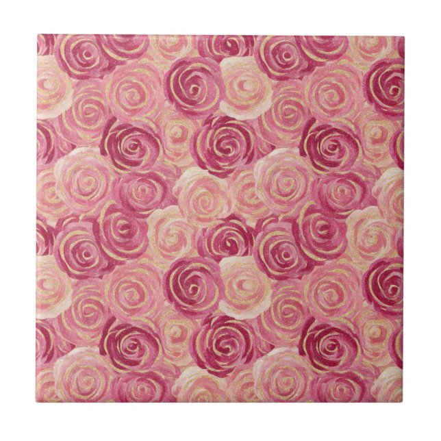Azulejo De Cerâmica Padrão contínuo de brilho com redemoinho de rosa c (Frente)