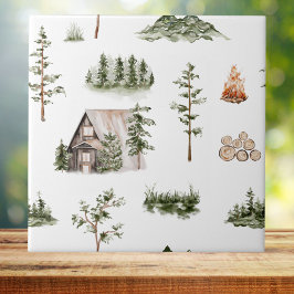 Azulejo De Cerâmica Padrão contínuo de cabine de montanha em aquarela