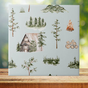 Azulejo De Cerâmica Padrão contínuo de cabine de montanha em aquarela
