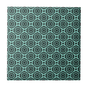 Azulejo De Cerâmica Padrão contínuo de flor preta azul-verde