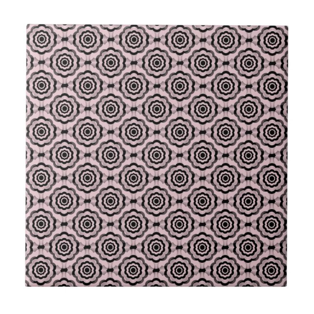 Azulejo De Cerâmica Padrão contínuo de flor preta rosa (Frente)