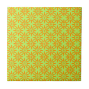 Azulejo De Cerâmica Padrão contínuo de flor verde laranja