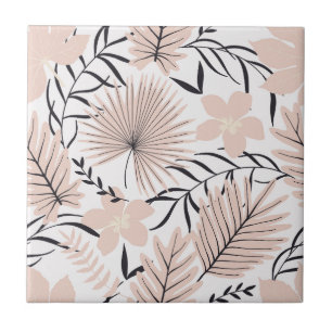 Azulejo De Cerâmica Padrão contínuo de folhagem floral rosa exótica