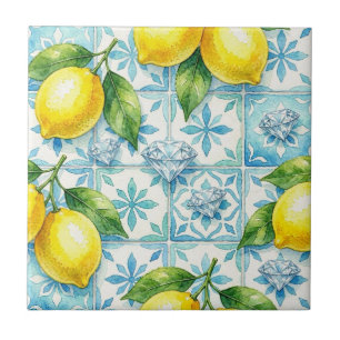 Azulejo De Cerâmica Padrão contínuo de limões e diamantes