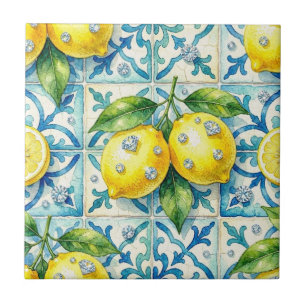Azulejo De Cerâmica Padrão contínuo de limões e diamantes