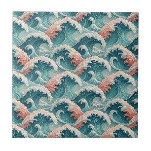 Azulejo De Cerâmica Padrão contínuo de ondas do oceano japonês em pêss