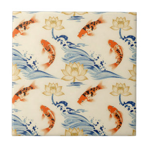 Azulejo De Cerâmica Padrão contínuo de peixes Koi e Lótus