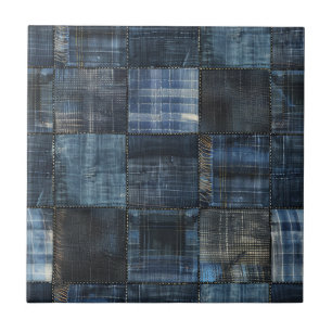 Azulejo De Cerâmica Padrão contínuo de remendo em jeans índigo