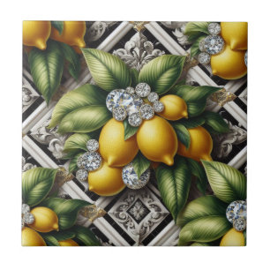 Azulejo De Cerâmica Padrão contínuo em preto e branco arte deco limões