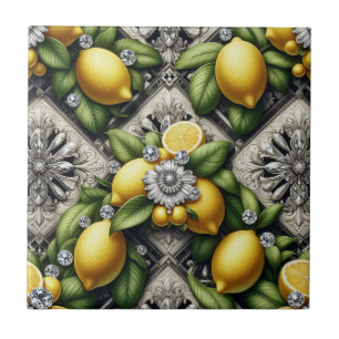 Azulejo De Cerâmica Padrão contínuo em preto e branco arte deco limões