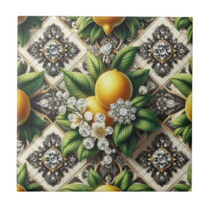Azulejo De Cerâmica Padrão contínuo em preto e branco com limões e dia