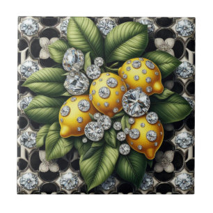 Azulejo De Cerâmica Padrão contínuo em preto e branco com limões e dia