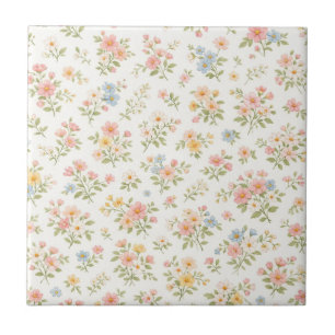 Azulejo De Cerâmica Padrão contínuo floral delicado e fofo