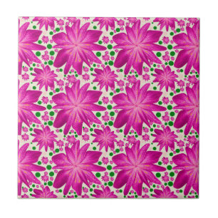 Azulejo De Cerâmica Padrão contínuo floral rosa quente
