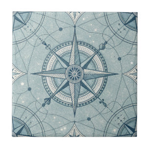 Azulejo De Cerâmica Padrão contínuo náutico de bússola vintage (2)