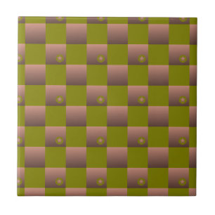 Azulejo De Cerâmica Padrão controlado em castanho e verde-oliva