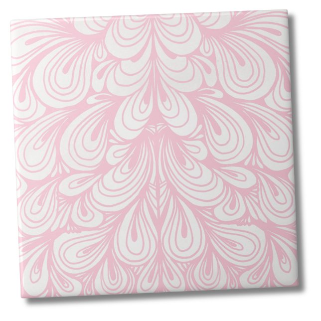 Azulejo De Cerâmica Padrão Cor-de-rosa embutido elegante (Unique Elegant Feminine Blush Pink Pattern ceramic tile)